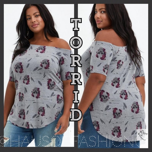 TORRID Super Soft Skull Off Shoulder My Favorite Tunic Top! NWT! - Picture 1 of 9